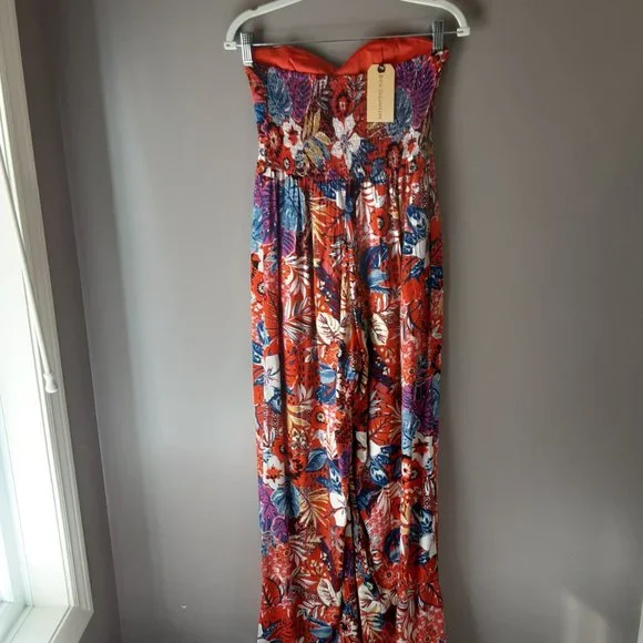 New! BOG Collective Strapless Floral Jumpsuit Romper, Cute Comfy Tropical Flowy - Picture 7 of 15